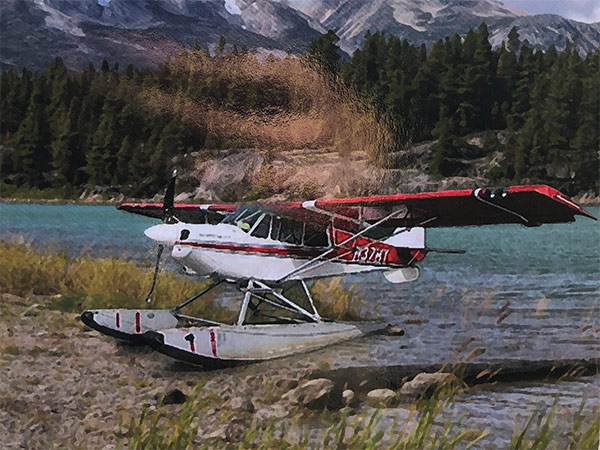 Alaskan Bush Adventures book cover: a floatplane parked on a lake shore